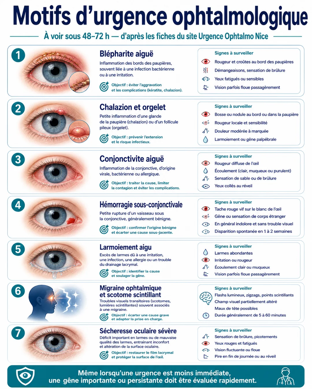 Motifs d'urgence ophtalmologique à voir sous 48 à 72 heures